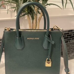Michael Kors Green Saffiano Leather Satchel with Gold Accents